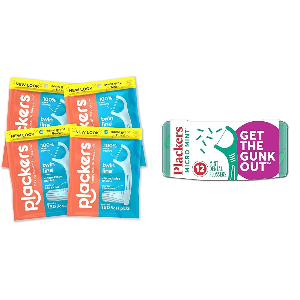 Plackers Twin-Line Dental Flossers, Cool Mint Flavor, Dual Action Flossing System, Easy Storage, Super Tuffloss, 2X The Clean, 75 Count